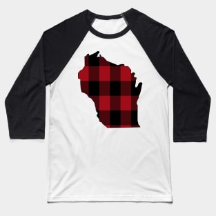 Wisconsin in Red Plaid Baseball T-Shirt